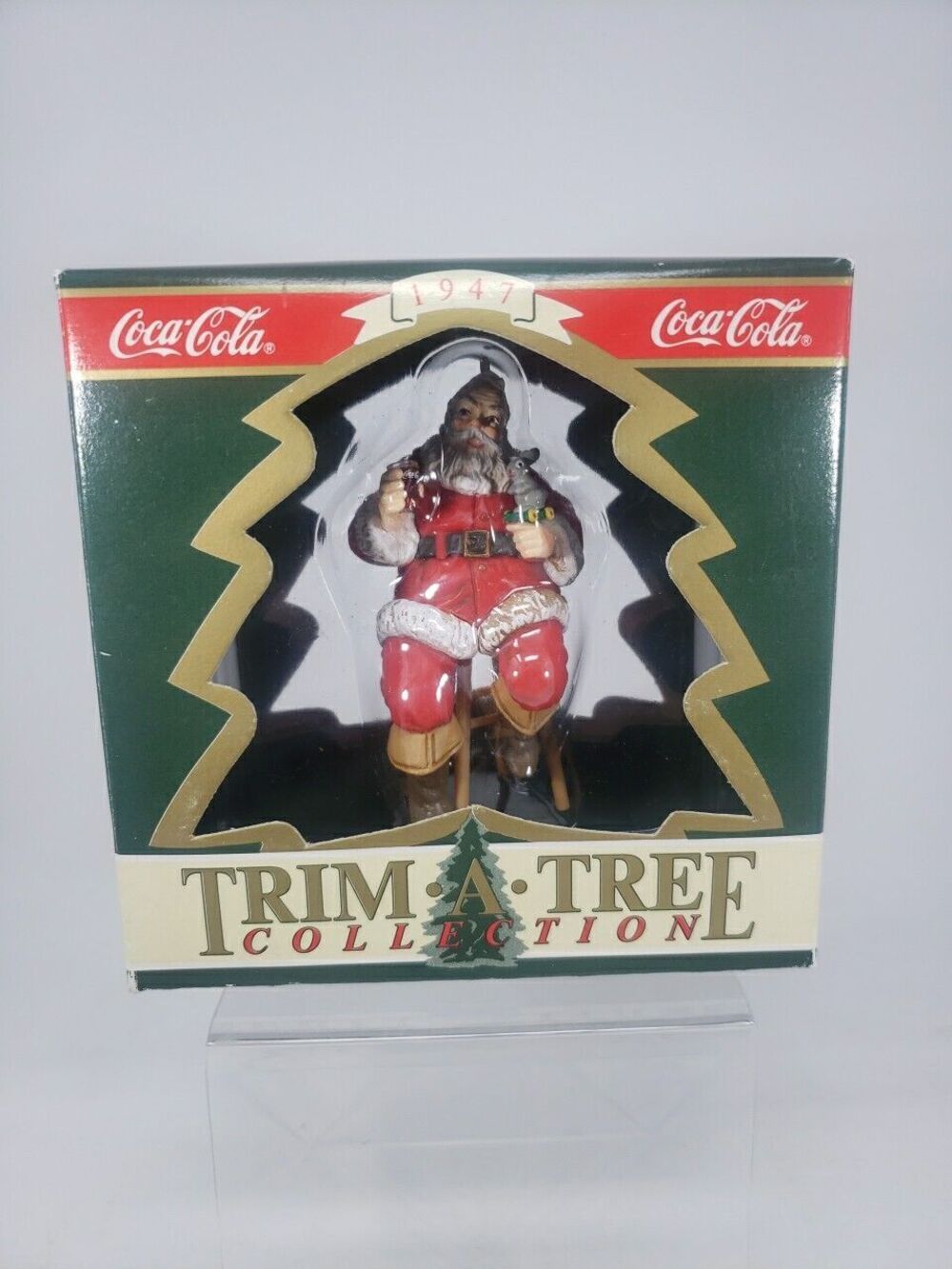 Coca-Cola Trim A Tree Collection 1947 Santa on Stool Ornament 1990 Vintage Coke